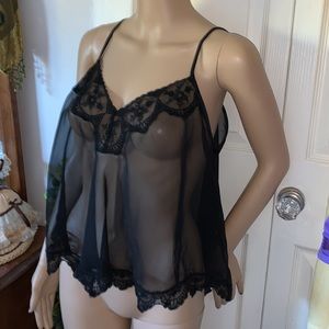 Black sheer chiffon Lacey cami lingerie top L XL
